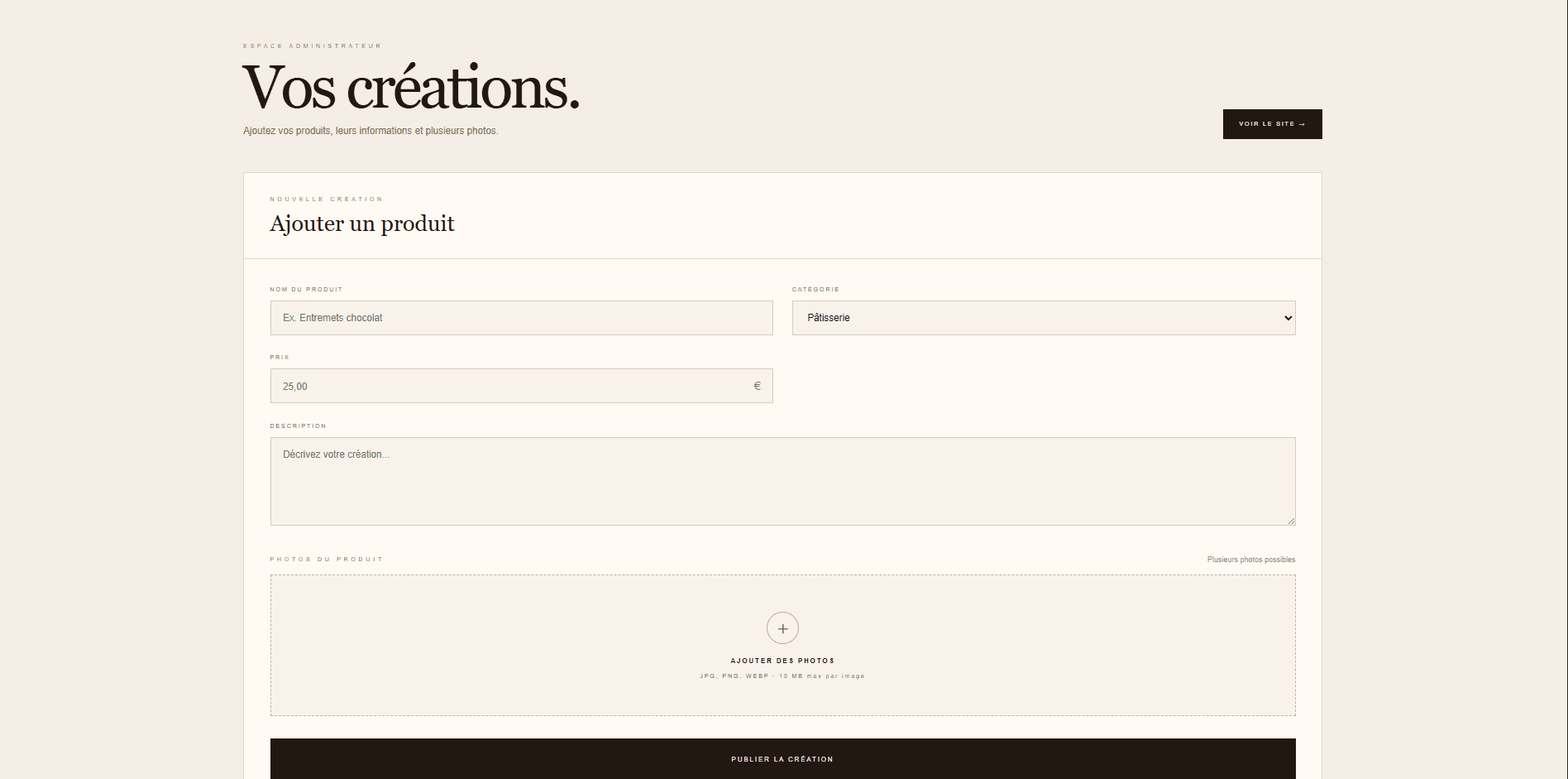 BOULANGERIE — interface d’administration sur mobile et PC